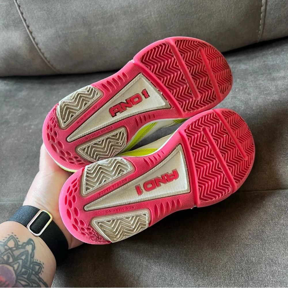 AND1 Kids' White and Neon Yellow/Hot Pink Sneakers‎